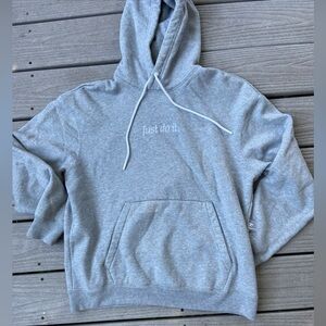 Nike Sportswear Heavyweight Hoodie Mens Med Gray Just Do It Stitched Sweatshirt